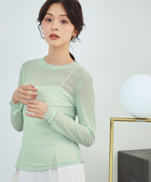 LOWO(ロワ)の「シアートップス 長袖 シースルートップス レイヤードトップス《着用動画あり》(Tシャツ/カットソー・レディース・ブラック/ホワイト/ブラウン/アイボリー/ブルー/グリーン/ピンク・FREE)」の16枚目の写真