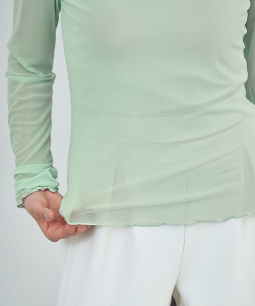 LOWO(ロワ)の「シアートップス 長袖 シースルートップス レイヤードトップス《着用動画あり》(Tシャツ/カットソー・レディース・ブラック/ホワイト/ブラウン/アイボリー/ブルー/グリーン/ピンク・FREE)」の17枚目の写真