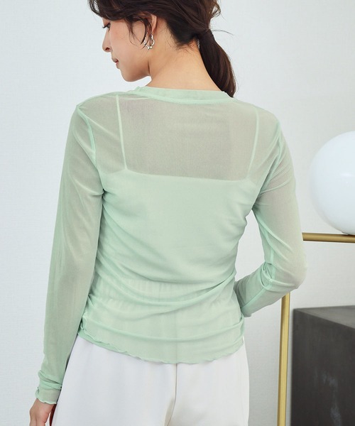 LOWO(ロワ)の「シアートップス 長袖 シースルートップス レイヤードトップス《着用動画あり》(Tシャツ/カットソー・レディース・ブラック/ホワイト/ブラウン/アイボリー/ブルー/グリーン/ピンク・FREE)」の18枚目の写真