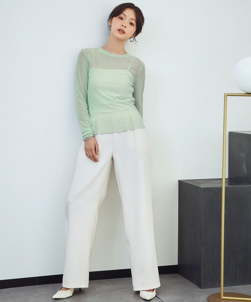 LOWO(ロワ)の「シアートップス 長袖 シースルートップス レイヤードトップス《着用動画あり》(Tシャツ/カットソー・レディース・ブラック/ホワイト/ブラウン/アイボリー/ブルー/グリーン/ピンク・FREE)」の19枚目の写真