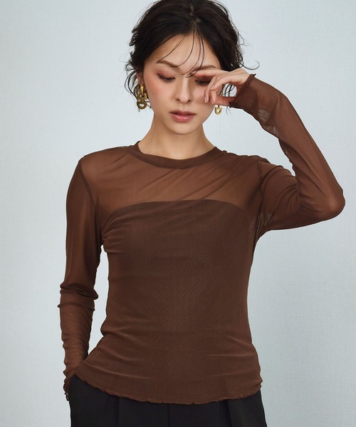 LOWO(ロワ)の「シアートップス 長袖 シースルートップス レイヤードトップス《着用動画あり》(Tシャツ/カットソー・レディース・ブラック/ホワイト/ブラウン/アイボリー/ブルー/グリーン/ピンク・FREE)」の20枚目の写真