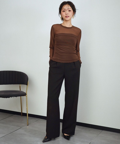 LOWO(ロワ)の「シアートップス 長袖 シースルートップス レイヤードトップス《着用動画あり》(Tシャツ/カットソー・レディース・ブラック/ホワイト/ブラウン/アイボリー/ブルー/グリーン/ピンク・FREE)」の9枚目の写真