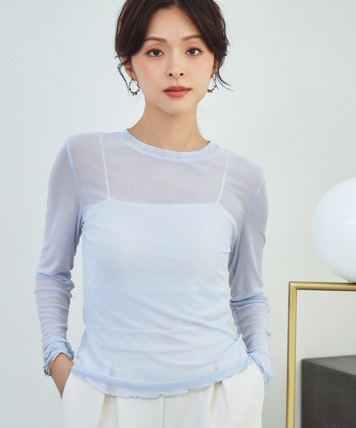 LOWO(ロワ)の「シアートップス 長袖 シースルートップス レイヤードトップス《着用動画あり》(Tシャツ/カットソー・レディース・ブラック/ホワイト/ブラウン/アイボリー/ブルー/グリーン/ピンク・FREE)」の10枚目の写真