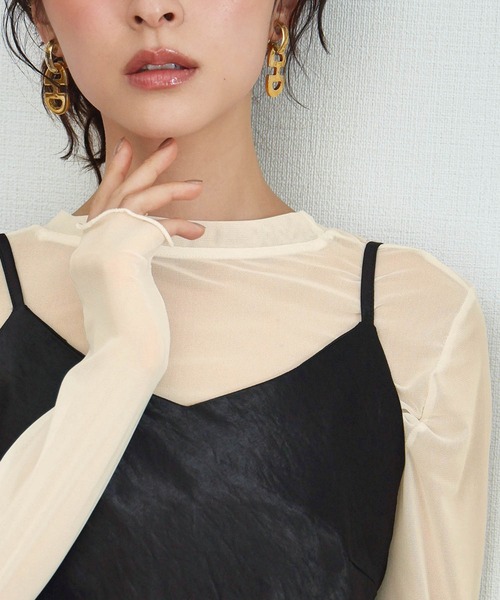 LOWO(ロワ)の「シアートップス 長袖 シースルートップス レイヤードトップス《着用動画あり》(Tシャツ/カットソー・レディース・ブラック/ホワイト/ブラウン/アイボリー/ブルー/グリーン/ピンク・FREE)」の12枚目の写真