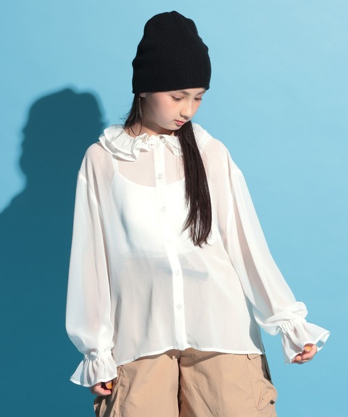 BAYFLOW(ベイフロー)の「ジュニアライン(140~160)【Howdy(ハウディ)】シアーシャツ(シャツ/ブラウス・キッズ・ブルー/ブラック/ホワイト・140cm/150cm/160cm)」の2枚目の写真