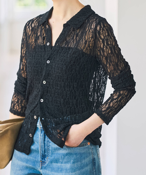 Spick & Span(スピックアンドスパン)の「シュリンクレースブラウス(シャツ/ブラウス・レディース・ホワイト系その他/ブラック/ブラウン・FREE)」の3枚目の写真