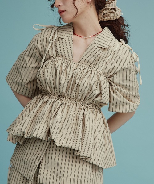 W:Huku(フーク)の「【W:Huku / ブロードストライプ】ペプラム キャミソール / Broad-Striped Peplum Camisole(キャミソール・レディース・ブルー/ブラウン/ブラック・FREE)」の5枚目の写真