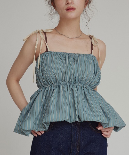W:Huku(フーク)の「【W:Huku / ブロードストライプ】ペプラム キャミソール / Broad-Striped Peplum Camisole(キャミソール・レディース・ブルー/ブラウン/ブラック・FREE)」の12枚目の写真