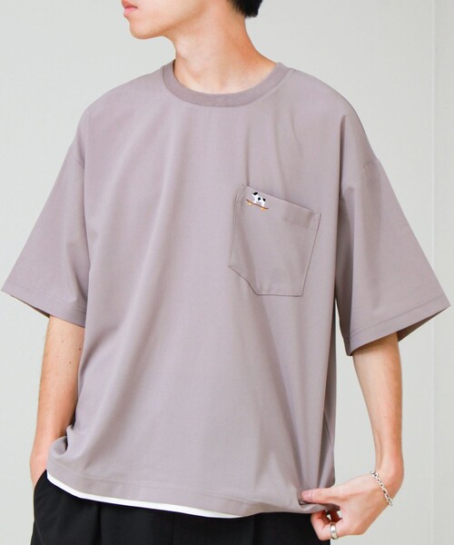 GLOSTER(グロスター)の「【フレブル刺繍/セットアップ対応】カラミ織りTEE フェイクレイヤード(Tシャツ/カットソー・メンズ・チャコールグレー/ブラック/グレイッシュベージュ・S/L/M)」の3枚目の写真