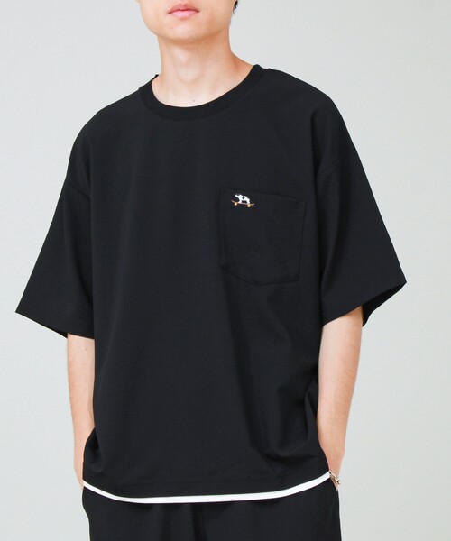 GLOSTER(グロスター)の「【フレブル刺繍/セットアップ対応】カラミ織りTEE フェイクレイヤード(Tシャツ/カットソー・メンズ・チャコールグレー/ブラック/グレイッシュベージュ・S/L/M)」の2枚目の写真