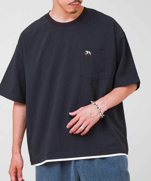 GLOSTER(グロスター)の「【フレブル刺繍/セットアップ対応】カラミ織りTEE フェイクレイヤード(Tシャツ/カットソー・メンズ・チャコールグレー/ブラック/グレイッシュベージュ・S/L/M)」の6枚目の写真