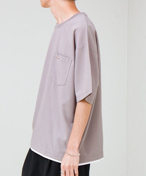 GLOSTER(グロスター)の「【フレブル刺繍/セットアップ対応】カラミ織りTEE フェイクレイヤード(Tシャツ/カットソー・メンズ・チャコールグレー/ブラック/グレイッシュベージュ・S/L/M)」の15枚目の写真