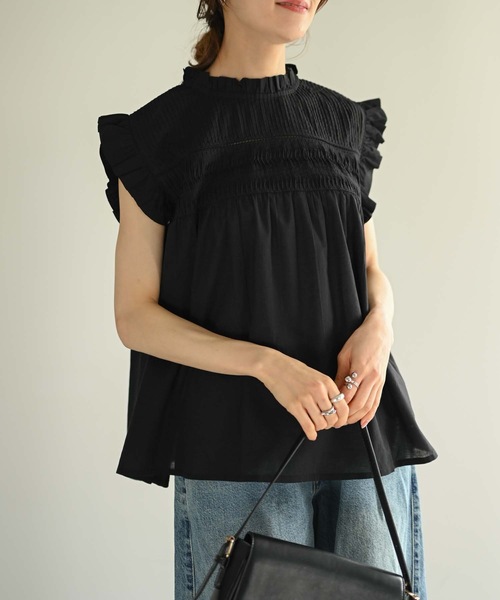 Muffiny(マフィニー)の「シャーリングデザインフレアチュニック(Tシャツ/カットソー・レディース・ブラック/レッド/オフホワイト・MEDIUM)」の2枚目の写真
