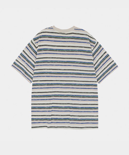 LETTERCOMO(レテルコモ)の「エビニュー ストライプ ハーフスリーブ 半袖Tシャツ ブルーグリーン(Tシャツ/カットソー・メンズ・ブルー・MEDIUM/LARGE/X-LARGE)」の2枚目の写真