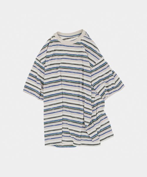 LETTERCOMO(レテルコモ)の「エビニュー ストライプ ハーフスリーブ 半袖Tシャツ ブルーグリーン(Tシャツ/カットソー・メンズ・ブルー・MEDIUM/LARGE/X-LARGE)」の3枚目の写真