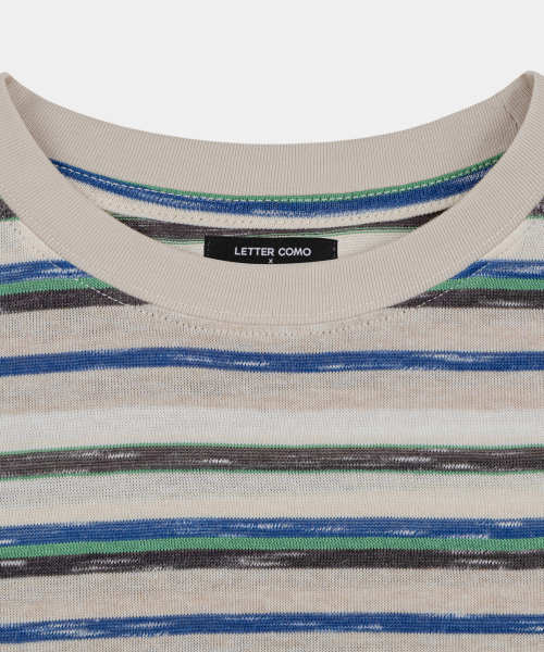 LETTERCOMO(レテルコモ)の「エビニュー ストライプ ハーフスリーブ 半袖Tシャツ ブルーグリーン(Tシャツ/カットソー・メンズ・ブルー・MEDIUM/LARGE/X-LARGE)」の4枚目の写真