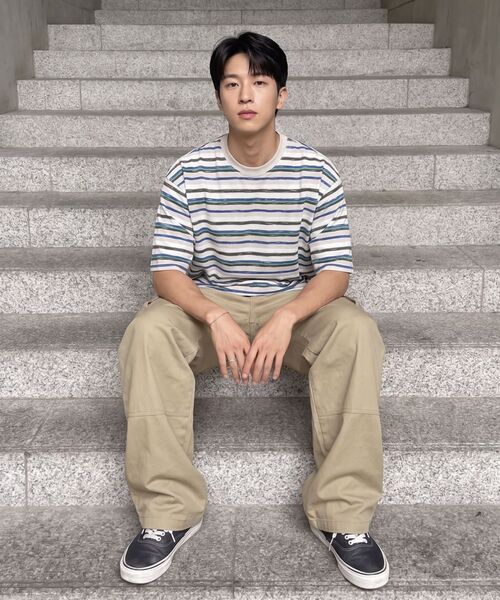 LETTERCOMO(レテルコモ)の「エビニュー ストライプ ハーフスリーブ 半袖Tシャツ ブルーグリーン(Tシャツ/カットソー・メンズ・ブルー・MEDIUM/LARGE/X-LARGE)」の10枚目の写真