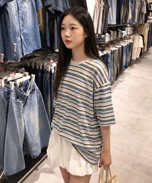 LETTERCOMO(レテルコモ)の「エビニュー ストライプ ハーフスリーブ 半袖Tシャツ ブルーグリーン(Tシャツ/カットソー・メンズ・ブルー・MEDIUM/LARGE/X-LARGE)」の8枚目の写真