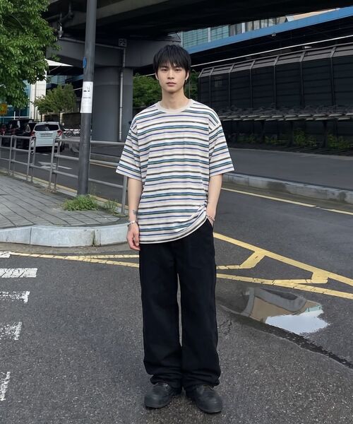 LETTERCOMO(レテルコモ)の「エビニュー ストライプ ハーフスリーブ 半袖Tシャツ ブルーグリーン(Tシャツ/カットソー・メンズ・ブルー・MEDIUM/LARGE/X-LARGE)」の9枚目の写真