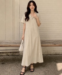 韓国風、細みえゆったりワンピース
