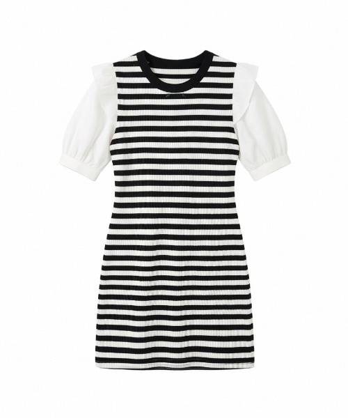 LUCPY(ラクピー)の「異素材ドッキングボーダーワンピース(ワンピース・レディース・ホワイト×ブラック・X-LARGE/SMALL/LARGE/MEDIUM)」の4枚目の写真