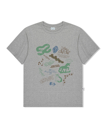 シシアセンブリプリンティング半袖Tシャツグレー