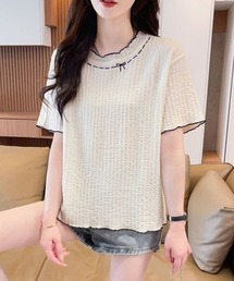 夏服Tシャツ レディース トップス クールネック 半袖Tシャツ 無地 シンプル 韓国ファッション