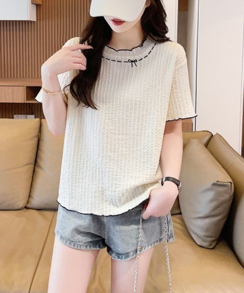 shoppinggo（ショッピングゴー）の「夏服Tシャツ レディース トップス クールネック 半袖Tシャツ 無地 シンプル 韓国ファッション（Tシャツ/カットソー・レディース・ブルー/ピンク/ベージュ・M）」の21枚目の写真