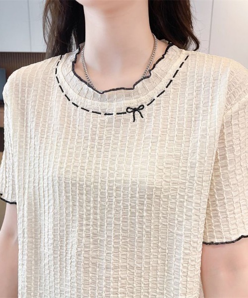 shoppinggo（ショッピングゴー）の「夏服Tシャツ レディース トップス クールネック 半袖Tシャツ 無地 シンプル 韓国ファッション（Tシャツ/カットソー・レディース・ブルー/ピンク/ベージュ・M）」の14枚目の写真