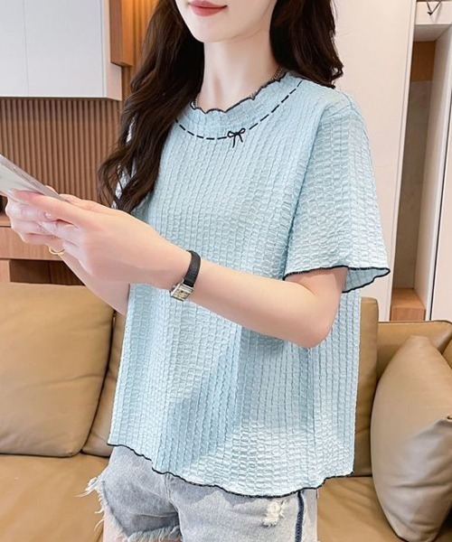 shoppinggo（ショッピングゴー）の「夏服Tシャツ レディース トップス クールネック 半袖Tシャツ 無地 シンプル 韓国ファッション（Tシャツ/カットソー・レディース・ブルー/ピンク/ベージュ・M）」の17枚目の写真