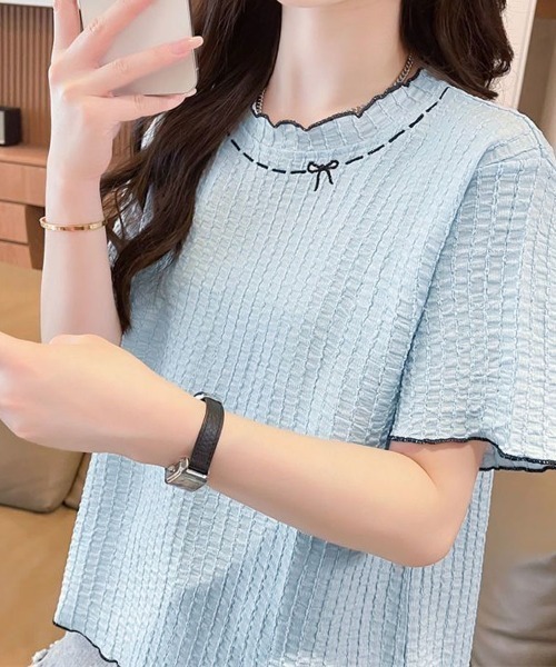 shoppinggo（ショッピングゴー）の「夏服Tシャツ レディース トップス クールネック 半袖Tシャツ 無地 シンプル 韓国ファッション（Tシャツ/カットソー・レディース・ブルー/ピンク/ベージュ・M）」の18枚目の写真