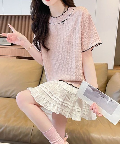 shoppinggo（ショッピングゴー）の「夏服Tシャツ レディース トップス クールネック 半袖Tシャツ 無地 シンプル 韓国ファッション（Tシャツ/カットソー・レディース・ブルー/ピンク/ベージュ・M）」の12枚目の写真