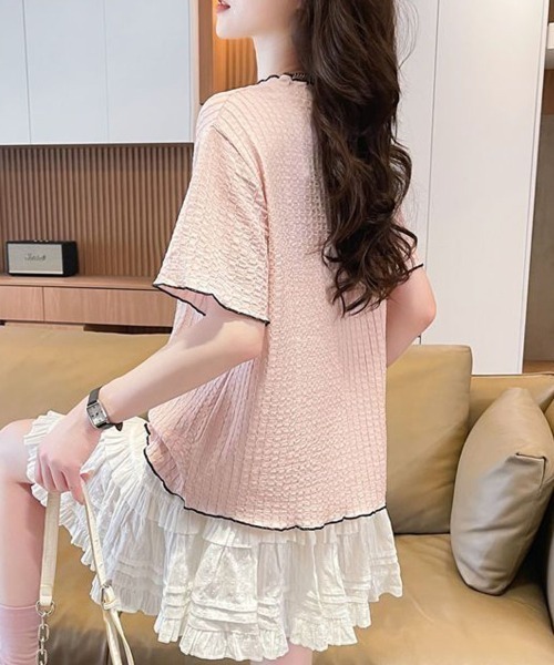 shoppinggo（ショッピングゴー）の「夏服Tシャツ レディース トップス クールネック 半袖Tシャツ 無地 シンプル 韓国ファッション（Tシャツ/カットソー・レディース・ブルー/ピンク/ベージュ・M）」の4枚目の写真