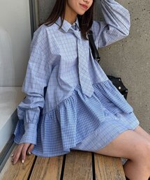 【長袖ver.】ネクタイ付きティアードチュニックシャツワンピース
