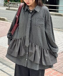【長袖ver.】ネクタイ付きティアードチュニックシャツワンピース