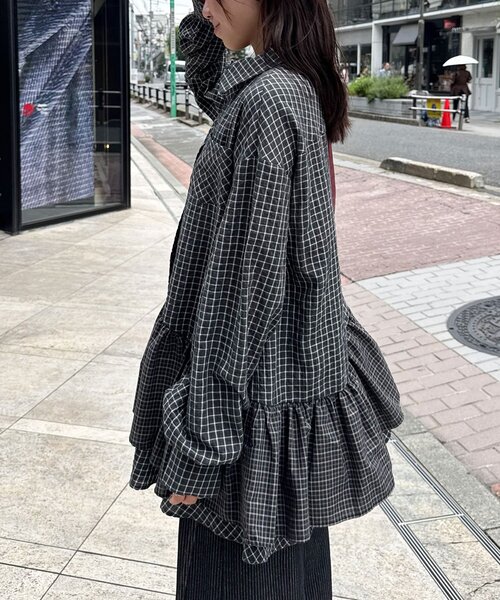 CIAOPANIC（チャオパニック）の「【長袖ver.】ネクタイ付きティアードチュニックシャツワンピース（シャツ/ブラウス・レディース・グリーン/ブルー/イエロー/ピンク/ベージュ/ブラック/ホワイト/サックスブルー/サンドベージュ・ONE SIZE）」の22枚目の写真