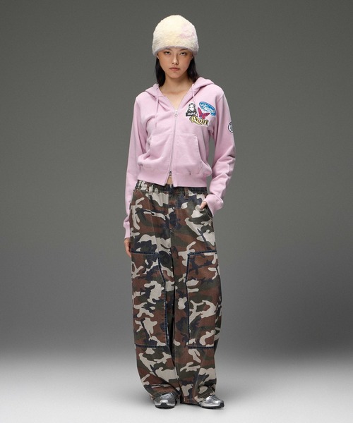X-girl(エックスガール)の「DOUBLE KNEE EASY PANTS(デニムパンツ・レディース・レオパード/カモフラージュ/インディゴブルー・S/M)」の9枚目の写真