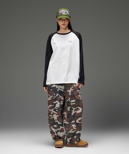 X-girl(エックスガール)の「DOUBLE KNEE EASY PANTS(デニムパンツ・レディース・レオパード/カモフラージュ/インディゴブルー・S/M)」の11枚目の写真