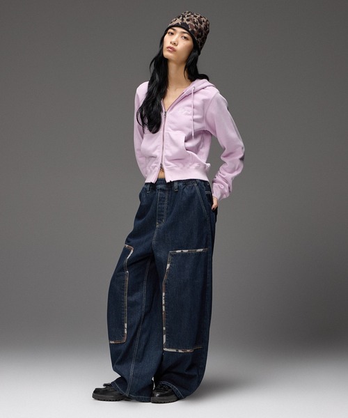 X-girl(エックスガール)の「DOUBLE KNEE EASY PANTS(デニムパンツ・レディース・レオパード/カモフラージュ/インディゴブルー・S/M)」の19枚目の写真