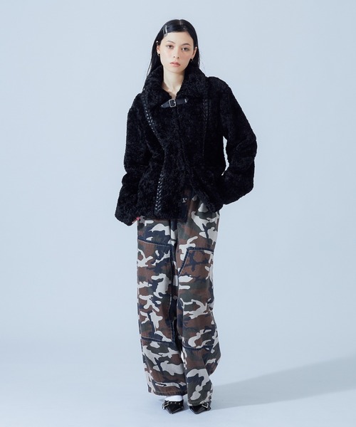 X-girl(エックスガール)の「DOUBLE KNEE EASY PANTS(デニムパンツ・レディース・レオパード/カモフラージュ/インディゴブルー・S/M)」の14枚目の写真