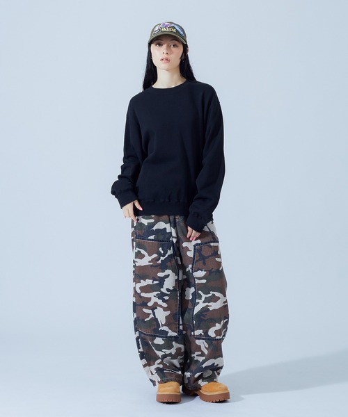 X-girl(エックスガール)の「DOUBLE KNEE EASY PANTS(デニムパンツ・レディース・レオパード/カモフラージュ/インディゴブルー・S/M)」の17枚目の写真