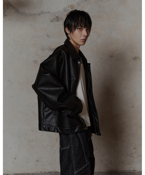THUMB(ダム)の「Lamb skin Faux Leather jacket (Black)(ムートンコート・メンズ・ブラック・FREE)」の4枚目の写真