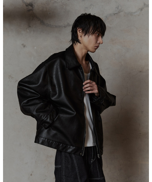 THUMB(ダム)の「Lamb skin Faux Leather jacket (Black)(ムートンコート・メンズ・ブラック・FREE)」の3枚目の写真