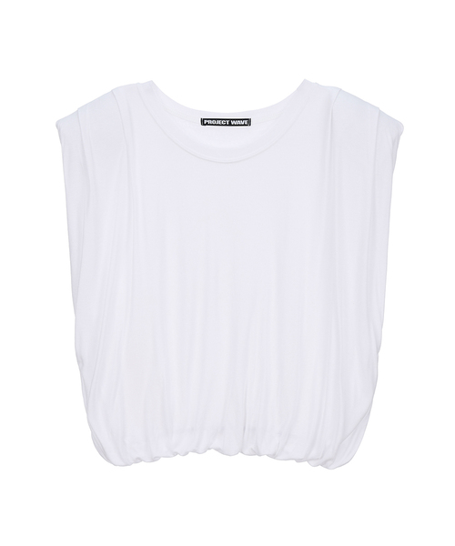 PROJECT WAVE(プロジェクトウェーブ)の「Shirred Pad Top (4COLOR)(Tシャツ/カットソー・レディース・ダークグレー/ブラック/Beige/アイボリー・FREE)」の1枚目の写真