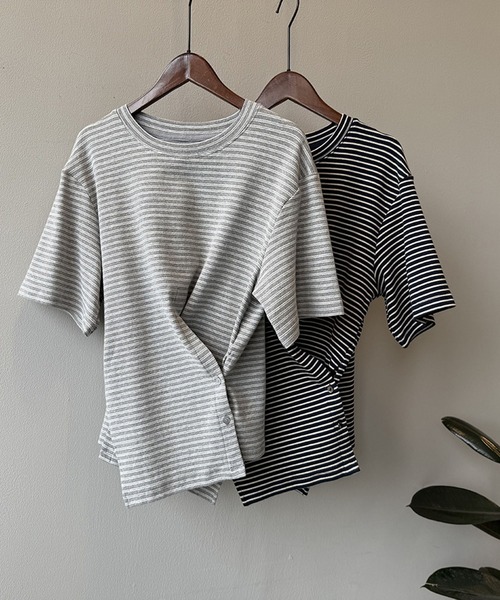 Girly Doll(ガーリードール)の「ストライプクロスデザインTシャツ(Tシャツ/カットソー・レディース・グレー/ブラック・M/L)」の12枚目の写真