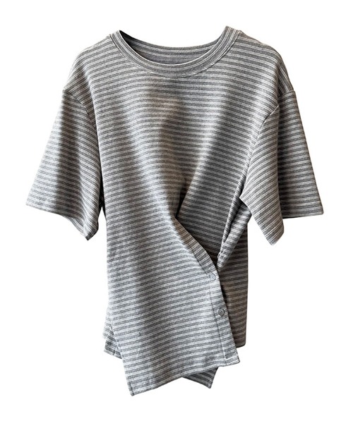 Girly Doll(ガーリードール)の「ストライプクロスデザインTシャツ(Tシャツ/カットソー・レディース・グレー/ブラック・M/L)」の21枚目の写真
