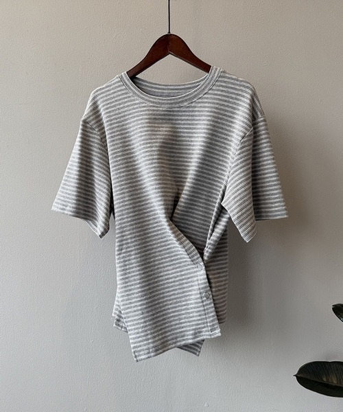 Girly Doll(ガーリードール)の「ストライプクロスデザインTシャツ(Tシャツ/カットソー・レディース・グレー/ブラック・M/L)」の22枚目の写真