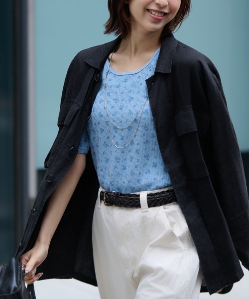 JEMORGAN(ジェーイーモーガン)の「ワッフルフラワー柄 ピグメントハーフスリーブクルーT(パック入)(Tシャツ/カットソー・レディース・グレー/グリーン/イエロー/ブルー・FREE)」の5枚目の写真