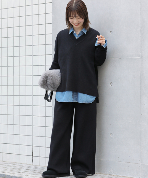 JOURNAL STANDARD relume（ジャーナルスタンダード　レリューム）の「ウォッシャブルウールミックスワイドパンツ（その他パンツ・レディース・ブラック/グレー・FREE）」の3枚目の写真