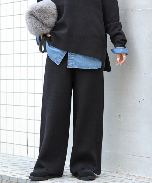JOURNAL STANDARD relume（ジャーナルスタンダード　レリューム）の「ウォッシャブルウールミックスワイドパンツ（その他パンツ・レディース・ブラック/グレー・FREE）」の6枚目の写真